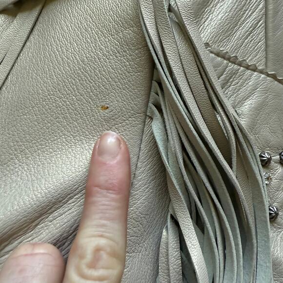 Patricia Wolf Pearlized Leather Fringe Jacket Beige Women’s 10 Made in Texas - Picture 12 of 13